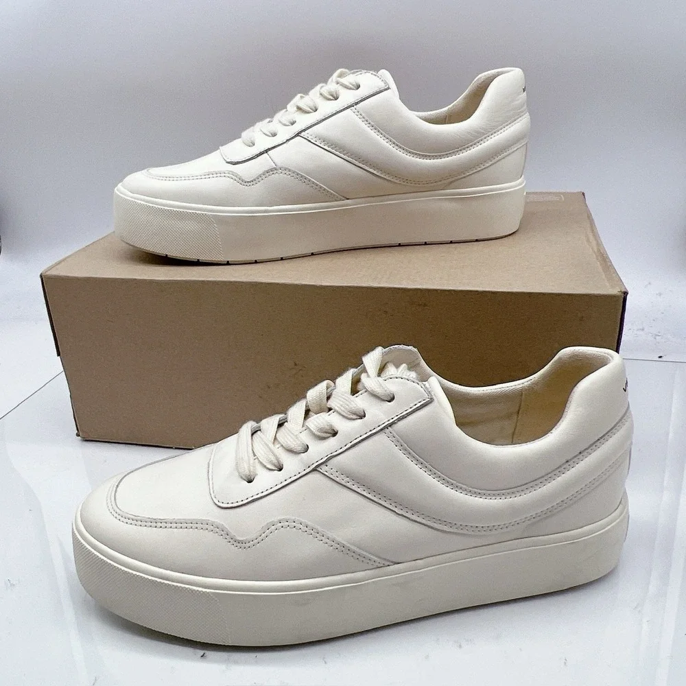 Vince Warren Court Women's Platform Sneakers Shoes White Leather Lace Up US 9